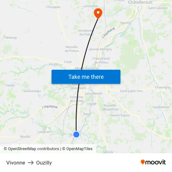Vivonne to Ouzilly map