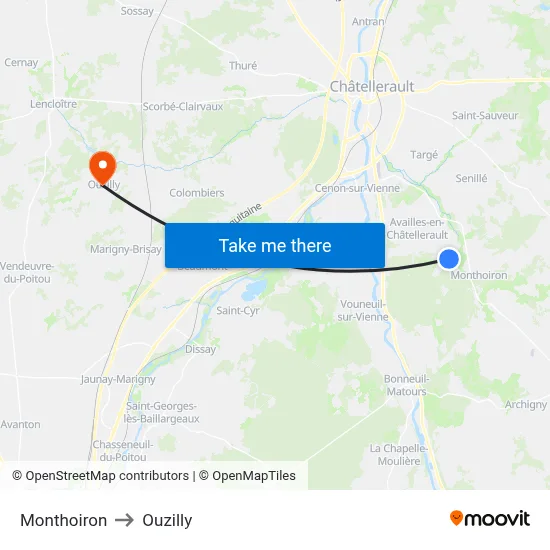 Monthoiron to Ouzilly map