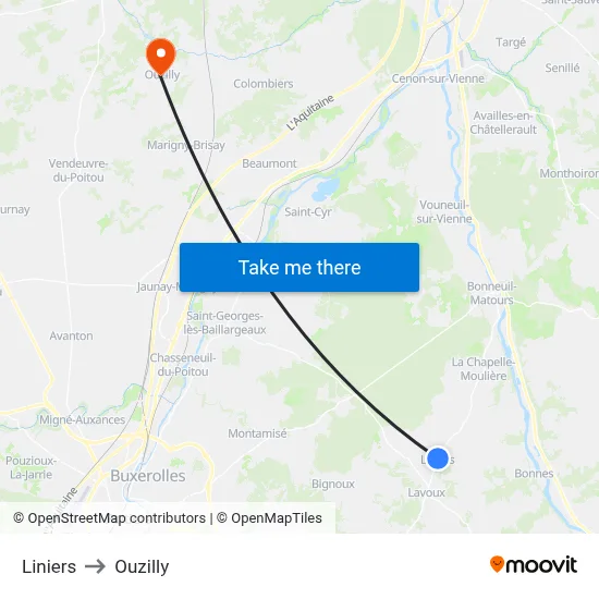 Liniers to Ouzilly map