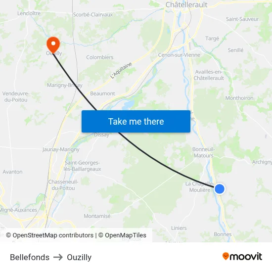Bellefonds to Ouzilly map