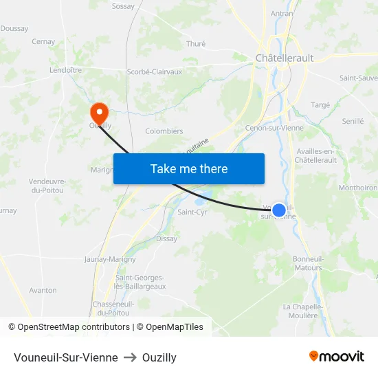 Vouneuil-Sur-Vienne to Ouzilly map