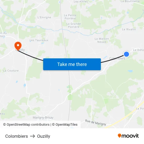 Colombiers to Ouzilly map