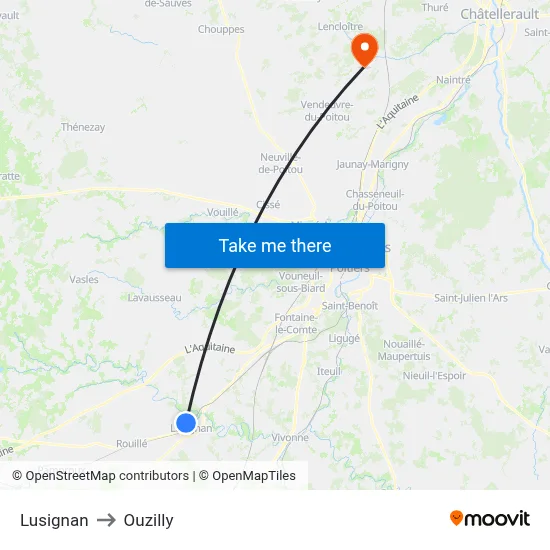 Lusignan to Ouzilly map