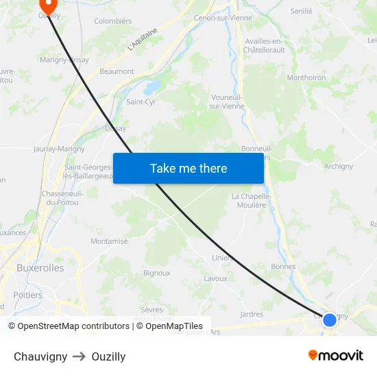 Chauvigny to Ouzilly map