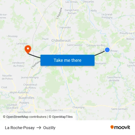 La Roche-Posay to Ouzilly map