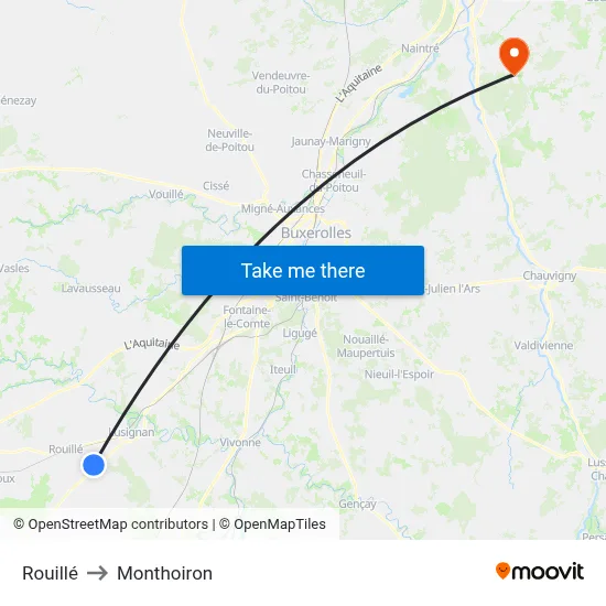 Rouillé to Monthoiron map