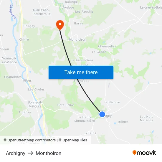 Archigny to Monthoiron map