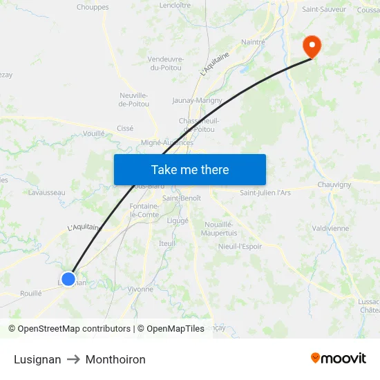 Lusignan to Monthoiron map