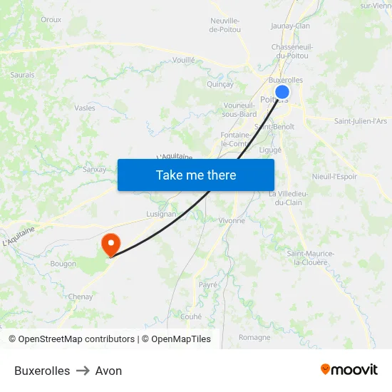 Buxerolles to Avon map