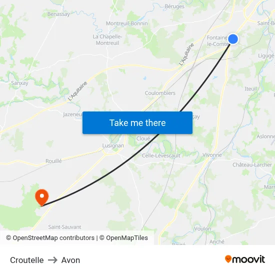 Croutelle to Avon map