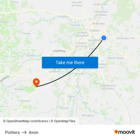 Poitiers to Avon map