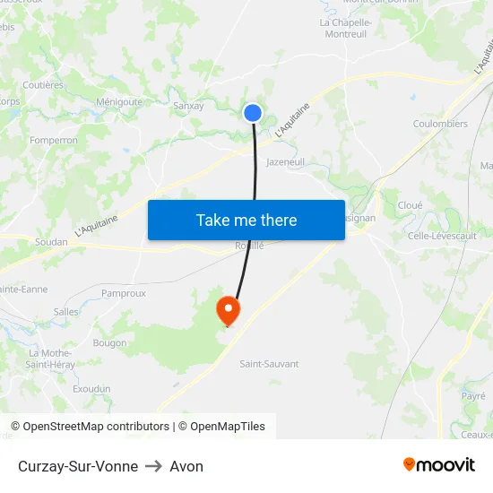 Curzay-Sur-Vonne to Avon map