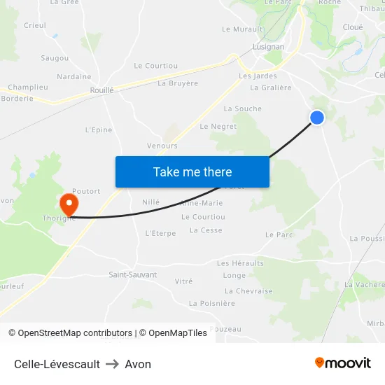Celle-Lévescault to Avon map