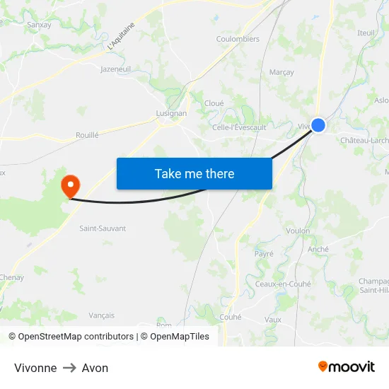 Vivonne to Avon map