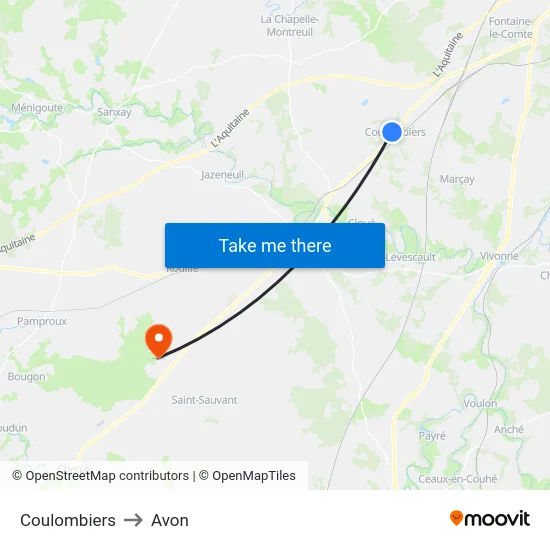 Coulombiers to Avon map
