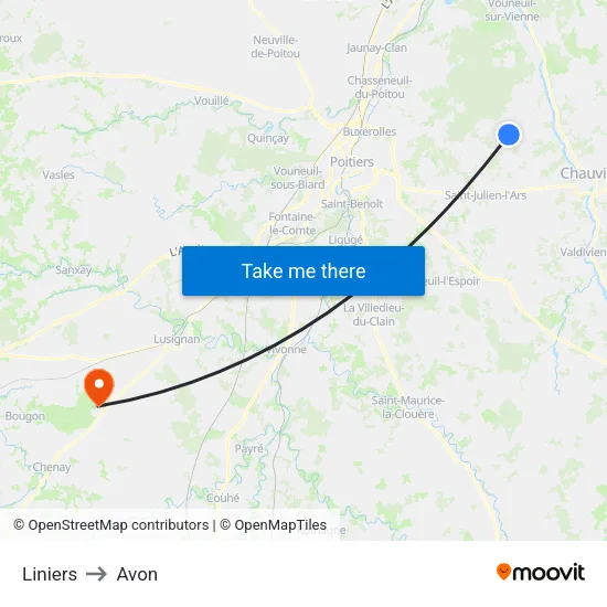 Liniers to Avon map