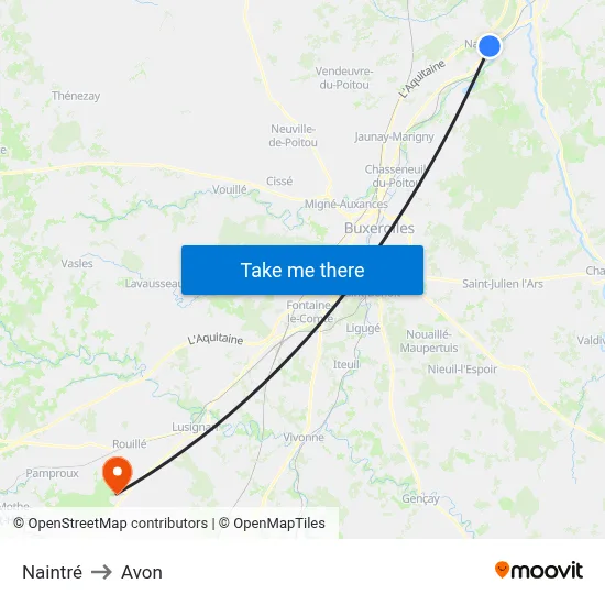Naintré to Avon map
