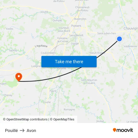 Pouillé to Avon map