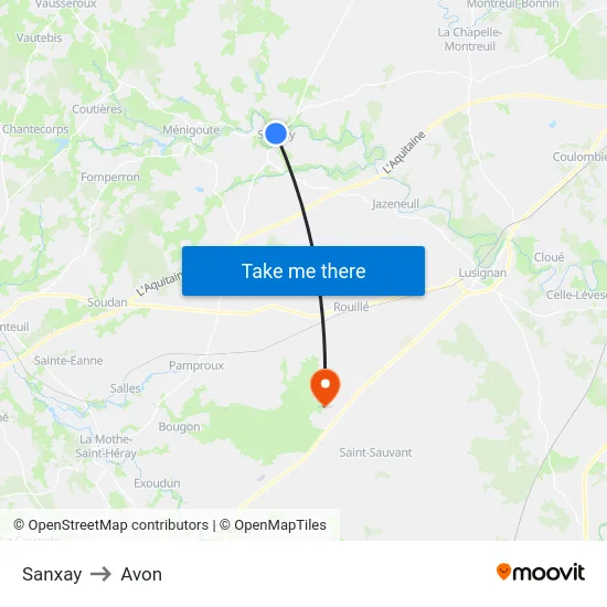 Sanxay to Avon map