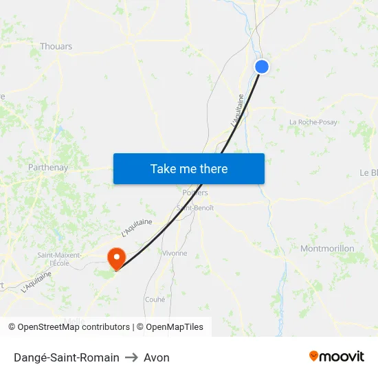 Dangé-Saint-Romain to Avon map