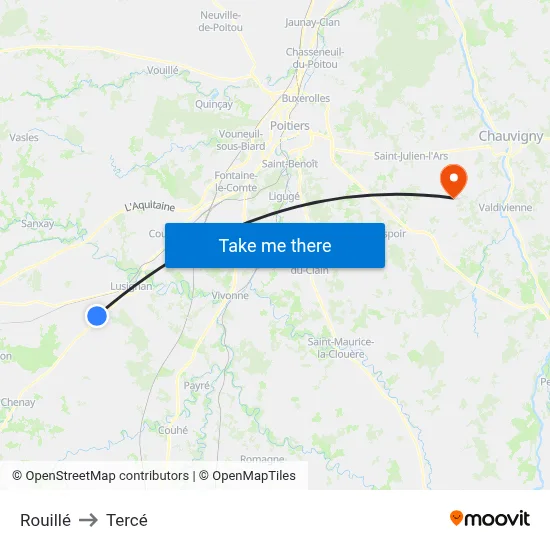 Rouillé to Tercé map