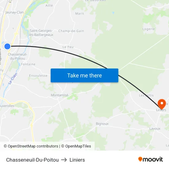 Chasseneuil-Du-Poitou to Liniers map