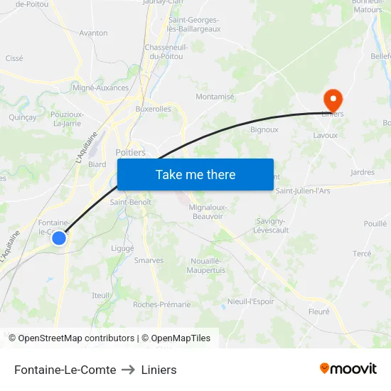 Fontaine-Le-Comte to Liniers map