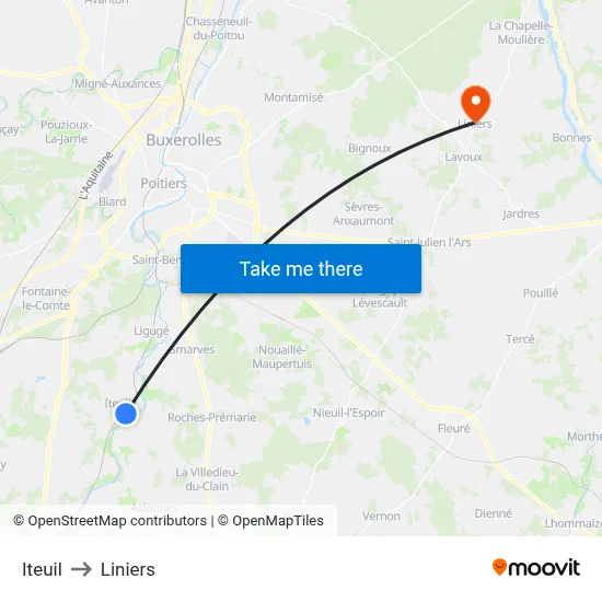 Iteuil to Liniers map