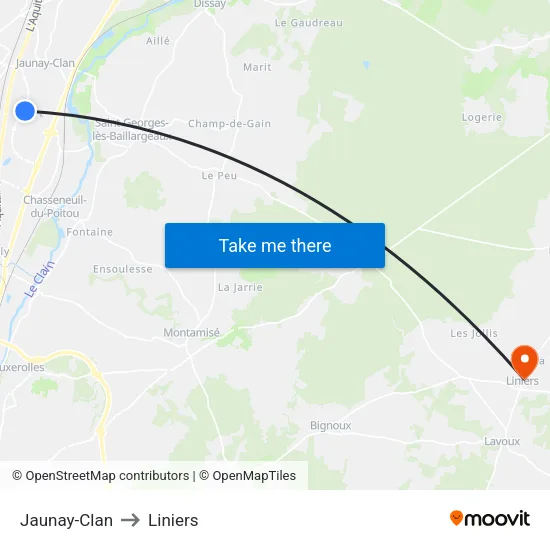 Jaunay-Clan to Liniers map