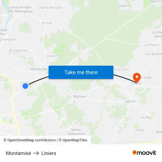 Montamisé to Liniers map