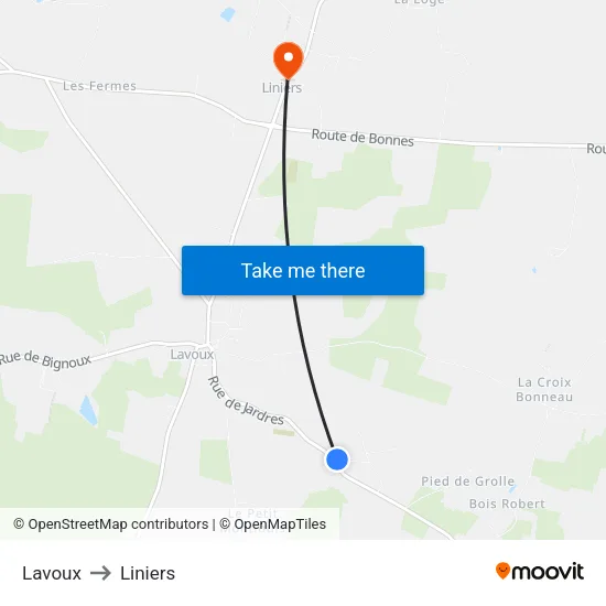 Lavoux to Liniers map