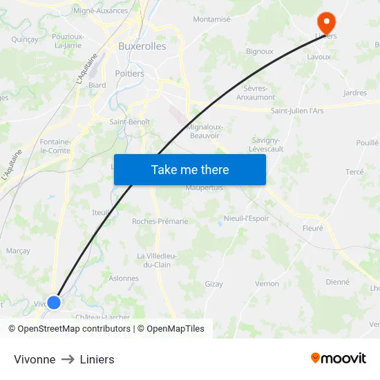 Vivonne to Liniers map