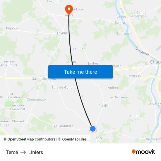Tercé to Liniers map