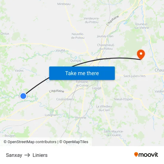 Sanxay to Liniers map