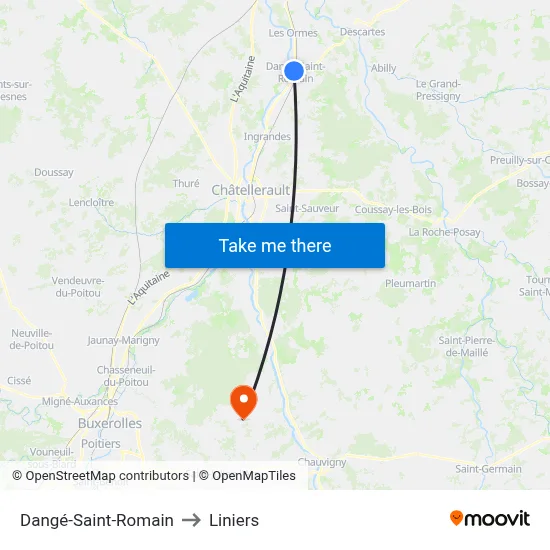 Dangé-Saint-Romain to Liniers map