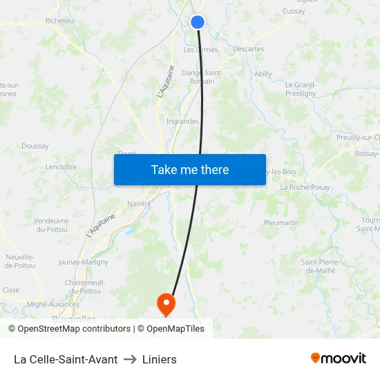 La Celle-Saint-Avant to Liniers map
