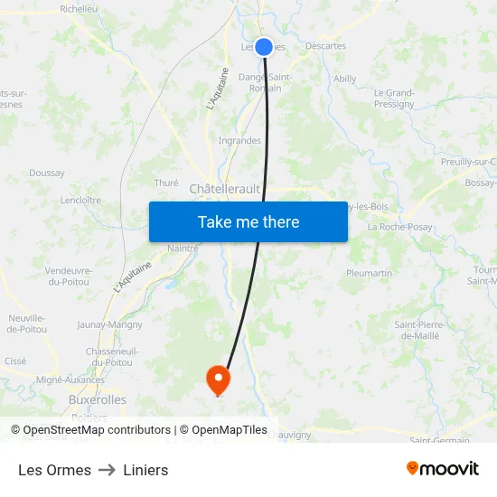 Les Ormes to Liniers map