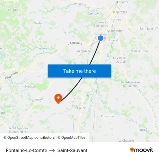 Fontaine-Le-Comte to Saint-Sauvant map
