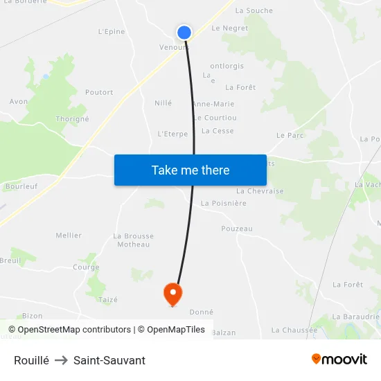 Rouillé to Saint-Sauvant map