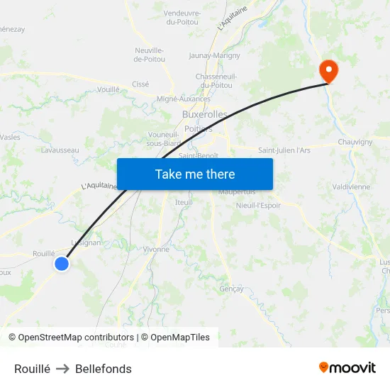 Rouillé to Bellefonds map