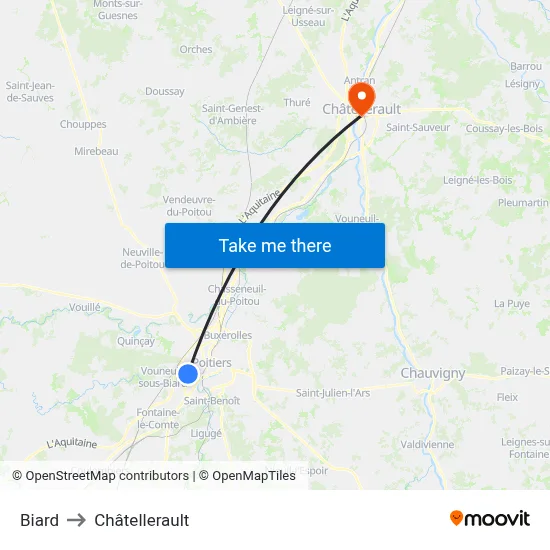 Biard to Châtellerault map