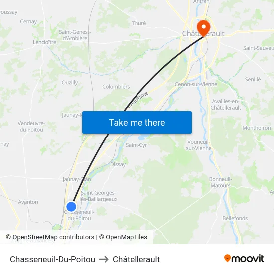 Chasseneuil-Du-Poitou to Châtellerault map