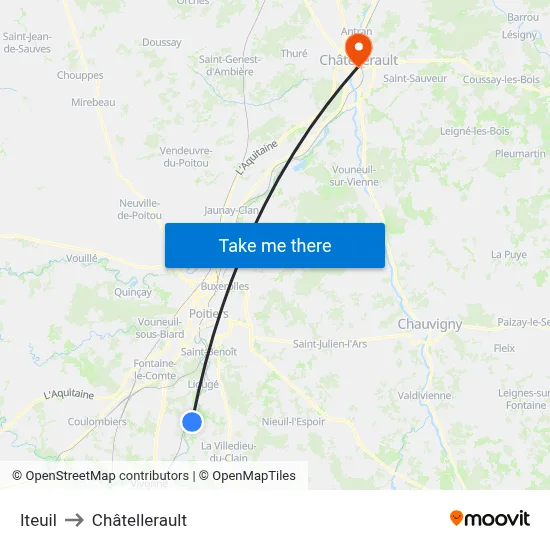 Iteuil to Châtellerault map