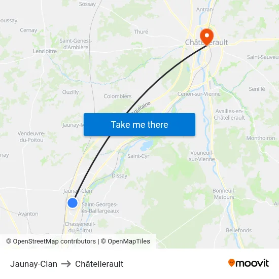 Jaunay-Clan to Châtellerault map