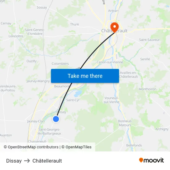 Dissay to Châtellerault map