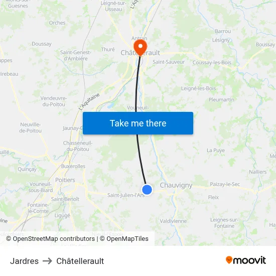 Jardres to Châtellerault map