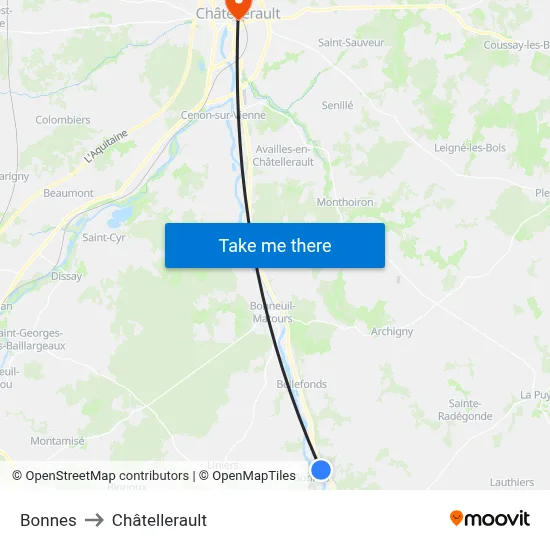 Bonnes to Châtellerault map