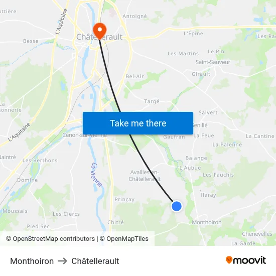 Monthoiron to Châtellerault map