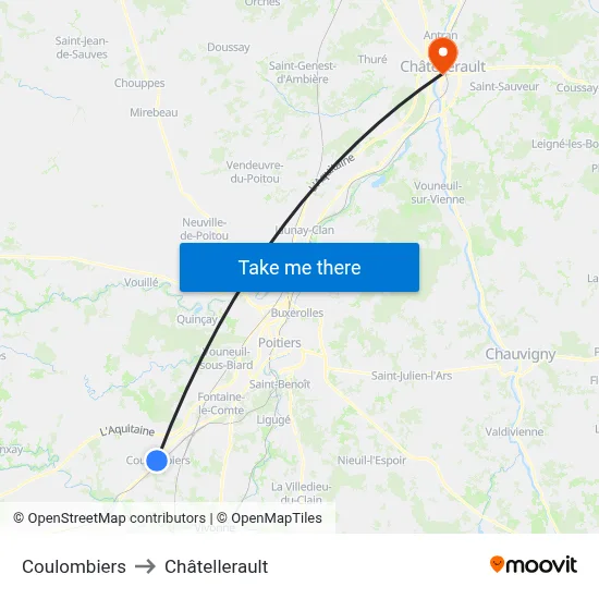 Coulombiers to Châtellerault map