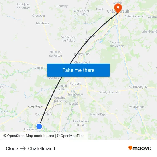Cloué to Châtellerault map